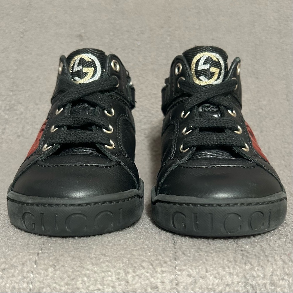 Gucci GG Python High-Top Sneakers Iconic Logo Black Red Toddler Size 21 (US 5.5) - Picture 3 of 10